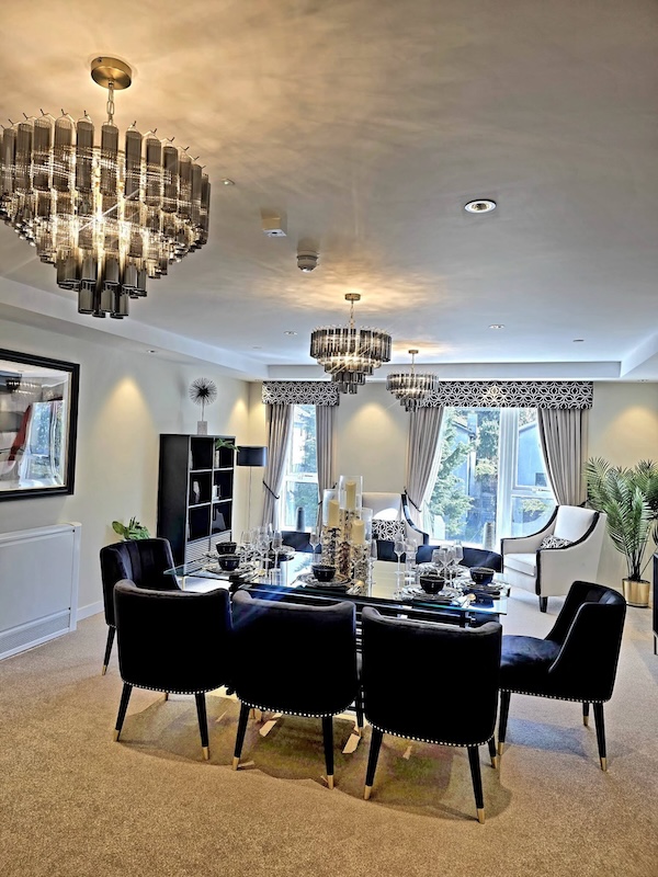 dining area with large windows