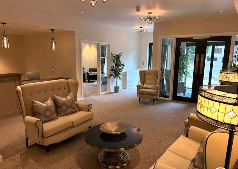 reception with sofa and warm light